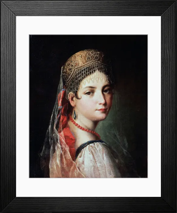 Framed Print : Portrait of a Young woman in Sarafan and Kokoshnik, 1820s. Artist: Mauro Gandolfi Framed Print : Portrait of a Young woman in Sarafan and Kokoshnik, 1820s. Artist: Mauro Gandolfi