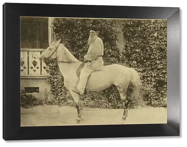 Russian author Leo Tolstoy on horseback, Moscow, Russia, 1890s. Artist: Sophia Tolstaya