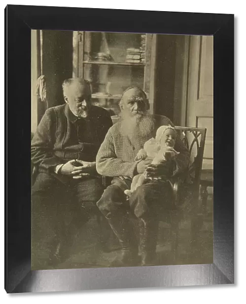 Russian author Leo Tolstoy with his son-in-law and granddaughter, Russia, c1905-c1906. Artist: Sophia Tolstaya