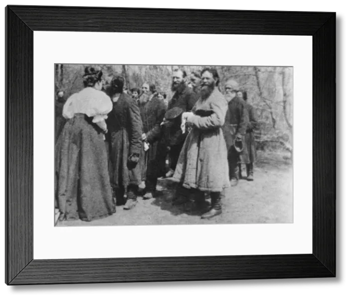 Framed Print : Landowner giving the Paschal greeting to her peasants, Russia, 1890s Framed Print : Landowner giving the Paschal greeting to her peasants, Russia, 1890s