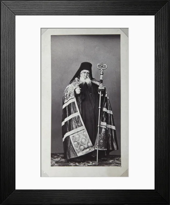 Framed Print : Makarios, Archbishop of the St Panteleimon Monastery on Mount Athos, Greece, 1870s Framed Print : Makarios, Archbishop of the St Panteleimon Monastery on Mount Athos, Greece, 1870s