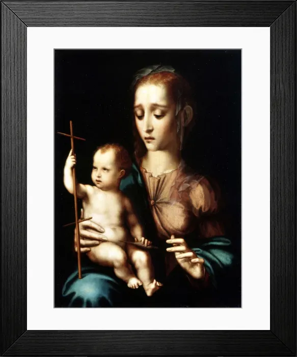 Framed Print : Madonna and Child with a Cross-shaped Distaff, 1570s. Artist: Luis de Morales Framed Print : Madonna and Child with a Cross-shaped Distaff, 1570s. Artist: Luis de Morales