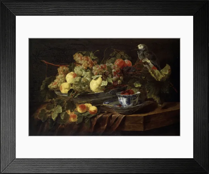 Framed Print : Still Life with Fruit and Parrot, 1645. Artist: Jan Fyt Framed Print : Still Life with Fruit and Parrot, 1645. Artist: Jan Fyt