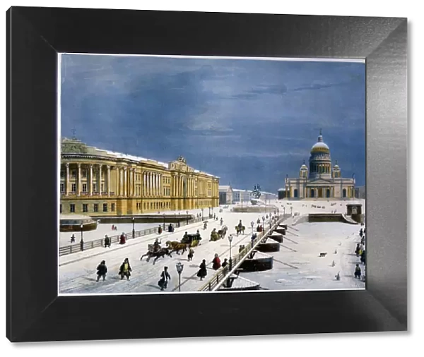St Isaacs Cathedral and Senate Square, St Petersburg, Russia, 1840s. Artist: Louis-Pierre-Alphonse Bichebois