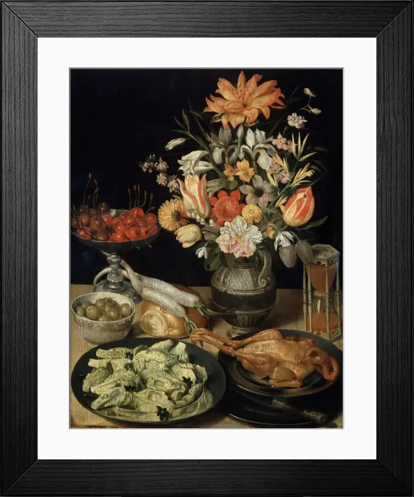 Framed Print : Still Life with Flowers and Snack, c1630-c1635. Artist: Georg Flegel Framed Print : Still Life with Flowers and Snack, c1630-c1635. Artist: Georg Flegel