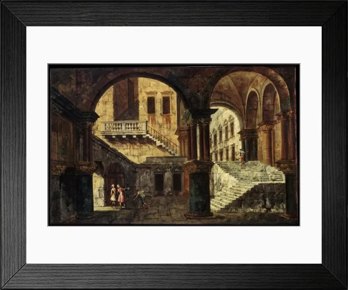 Framed Print : Courtyard with a Staircase, 1730s. Artist: Michele Marieschi Framed Print : Courtyard with a Staircase, 1730s. Artist: Michele Marieschi