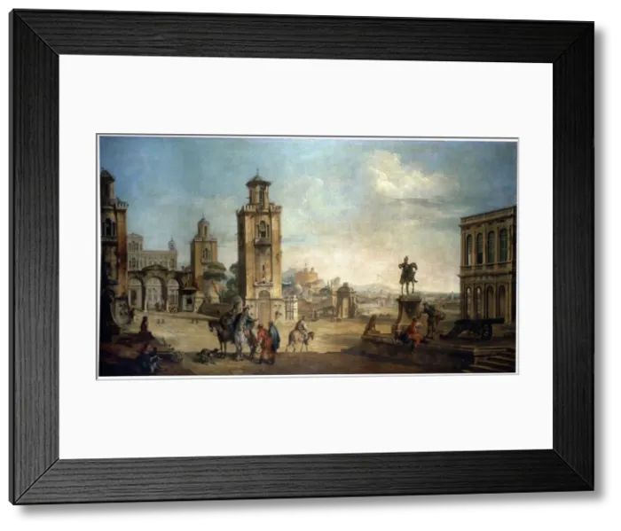 Framed Print : View of a Town, 18th century. Artist: Francesco Battaglioli Framed Print : View of a Town, 18th century. Artist: Francesco Battaglioli