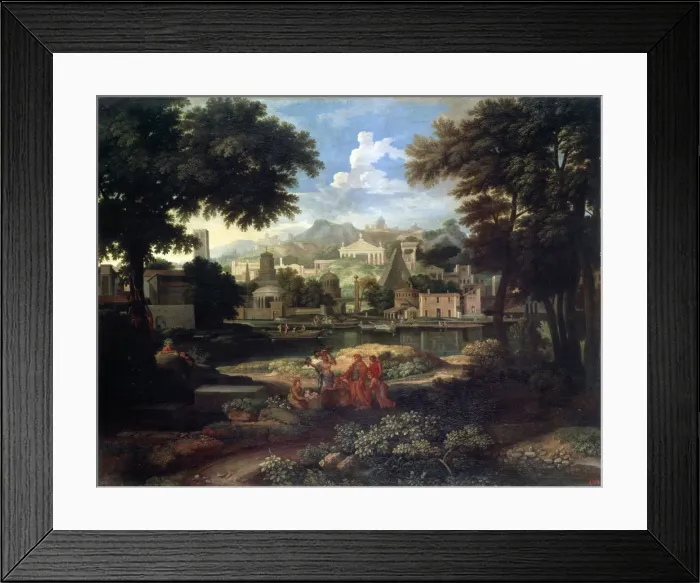 Framed Print : Landscape with Moses Saved from the Nile, late 17th or 18th century. Artist: Etienne Allegrain Framed Print : Landscape with Moses Saved from the Nile, late 17th or 18th century. Artist: Etienne Allegrain