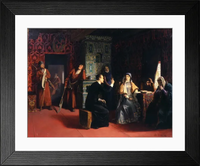 Framed Print : Marina Mniszech with her Father under Arrest, 1883. Artist: Mikhail Petrovich Klodt