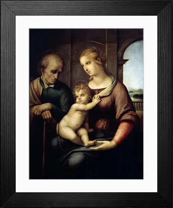 Framed Print : The Holy Family (Madonna with Beardless Joseph), c1505-c1506. Artist: Raphael Framed Print : The Holy Family (Madonna with Beardless Joseph), c1505-c1506. Artist: Raphael