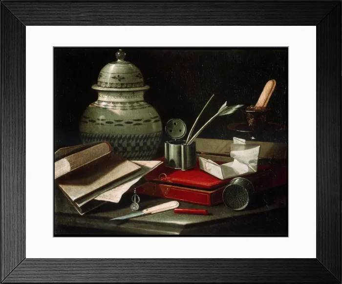 Framed Print : Still Life with Writing Implements, late 17th or early 18th century. Artist: Cristoforo Monari Framed Print : Still Life with Writing Implements, late 17th or early 18th century. Artist: Cristoforo Monari