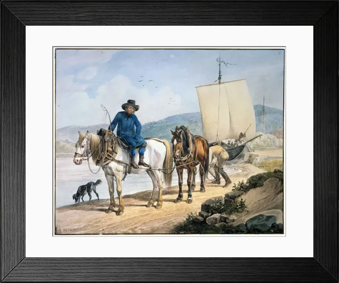 Framed Print : A Horse And Cart at the River, 1817. Artist: Johann Adam Klein Framed Print : A Horse And Cart at the River, 1817. Artist: Johann Adam Klein
