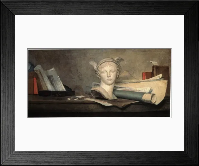 Framed Print : Still Life with Attributes of the Arts, 18th century. Artist: Jean-Simeon Chardin Framed Print : Still Life with Attributes of the Arts, 18th century. Artist: Jean-Simeon Chardin