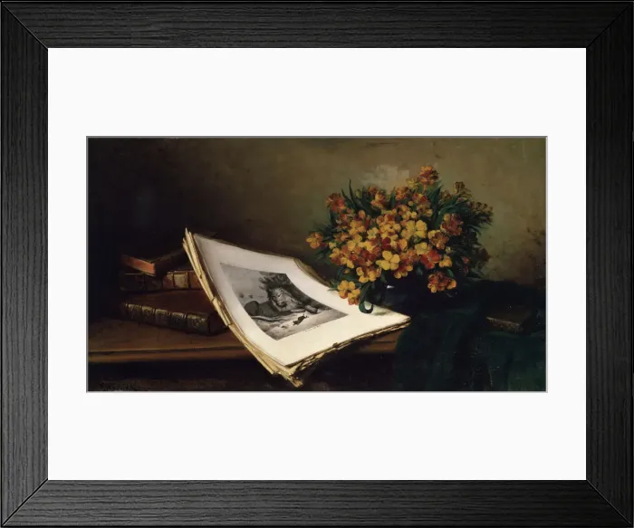 Framed Print : Still Life with a Lithograph, 19th century. Artist: Ferdinand Wagner the elder Framed Print : Still Life with a Lithograph, 19th century. Artist: Ferdinand Wagner the elder