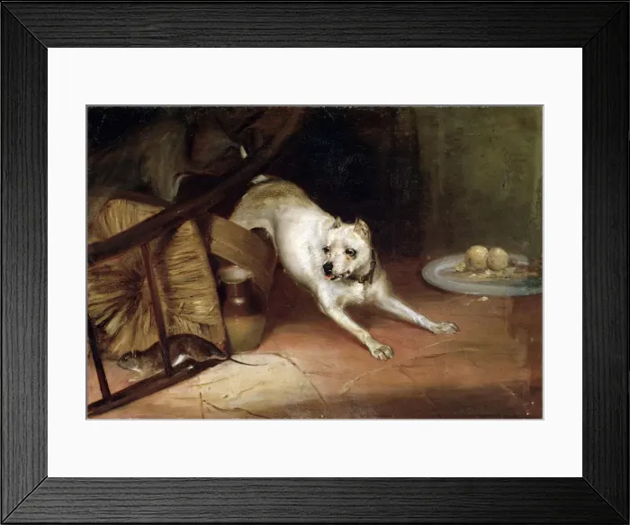 Framed Print : Dog Chasing a Rat, 19th or early 20th century. Artist: Briton Riviere