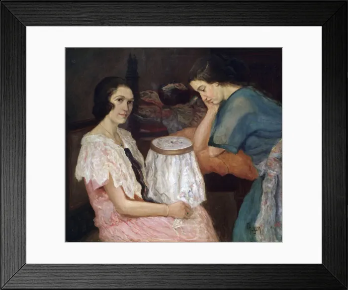 Framed Print : The Embroideress, 19th or 20th century Artist: Paul Hagen Framed Print : The Embroideress, 19th or 20th century Artist: Paul Hagen
