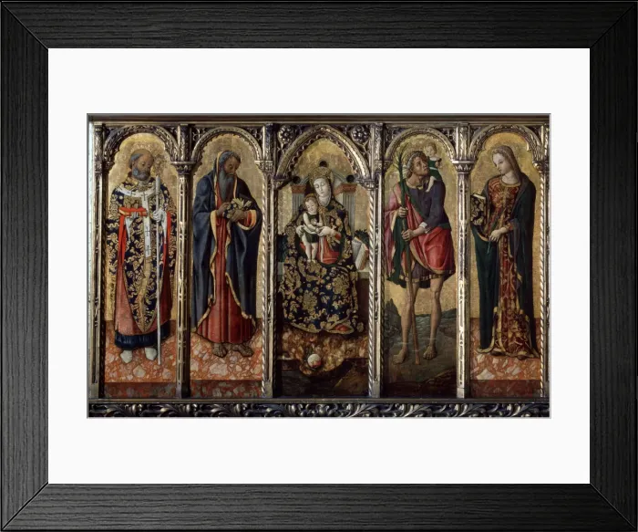 Framed Print : Madonna and Child with Saints (polyptych, five separate panels), c1480. Artist: Vittore Crivelli Framed Print : Madonna and Child with Saints (polyptych, five separate panels), c1480. Artist: Vittore Crivelli