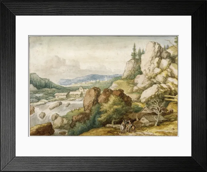 Framed Print : Landscape with Three Horsemen, 17th century. Artist: Allart van Everdingen Framed Print : Landscape with Three Horsemen, 17th century. Artist: Allart van Everdingen