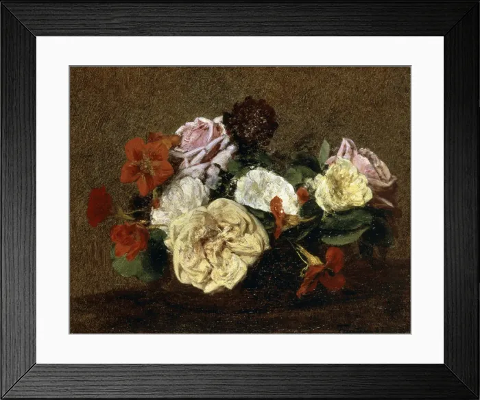 Framed Print : Roses and Nasturtiums in a Vase, 1883 Framed Print : Roses and Nasturtiums in a Vase, 1883
