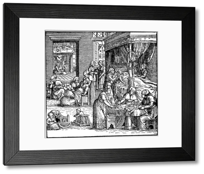 Framed Print : Puerperium in Frankfurt in the 16th century Framed Print : Puerperium in Frankfurt in the 16th century
