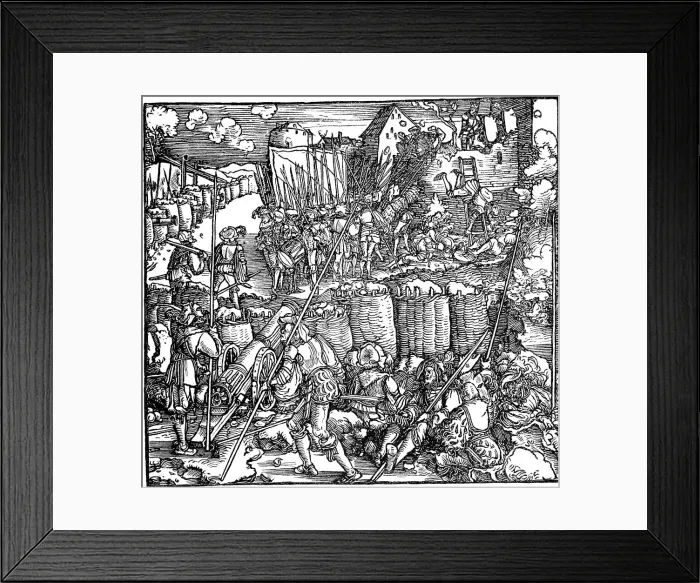 Framed Print : Siege of a fortress. Illustration from the book Phisicke Against Fortune by Petrarch, 1532 Framed Print : Siege of a fortress. Illustration from the book Phisicke Against Fortune by Petrarch, 1532