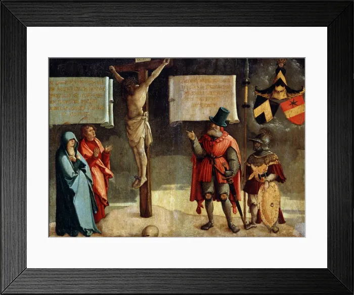 Framed Print : Crucifixion with Donors, 16th century Framed Print : Crucifixion with Donors, 16th century