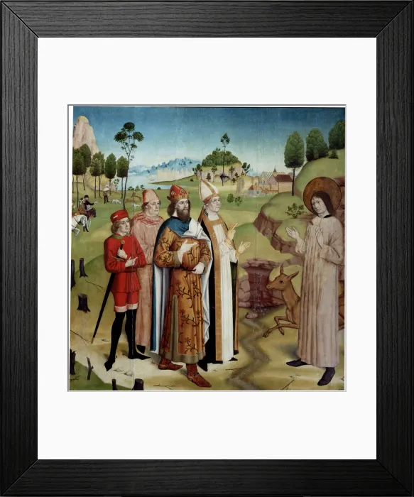 Framed Print : Saint Giles and King Wamba at the royal hunt, c1470-1480 Framed Print : Saint Giles and King Wamba at the royal hunt, c1470-1480