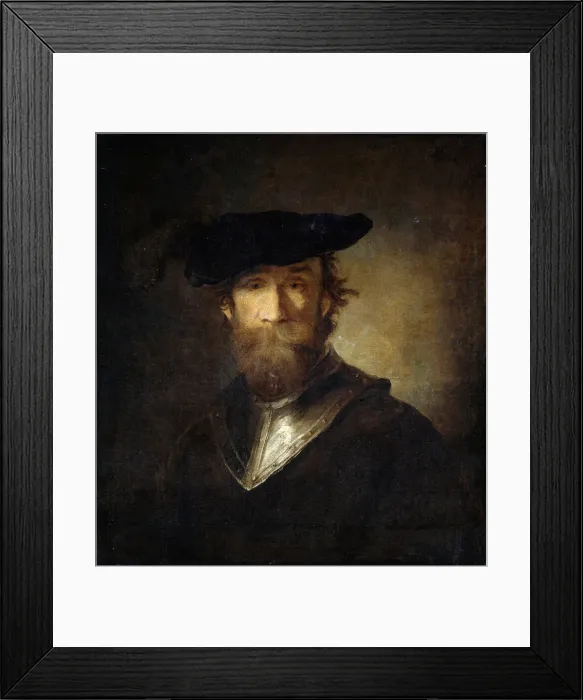 Framed Print : An Old Soldier in a Black Beret, 17th century Framed Print : An Old Soldier in a Black Beret, 17th century
