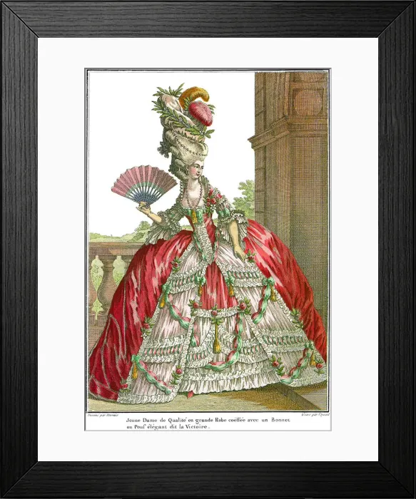 Framed Print : French court dress with wide panniers, 1778 Framed Print : French court dress with wide panniers, 1778