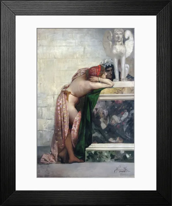 Framed Print : Two Figures by a Statue of Sphinx, 1870s Framed Print : Two Figures by a Statue of Sphinx, 1870s