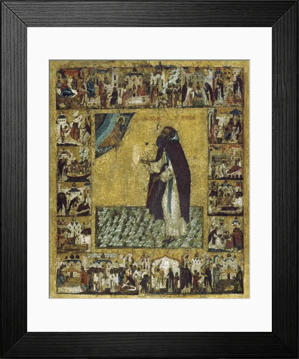 Framed Print : Saint Barlaam of Khutyn with Scenes from His Life, 1560s Framed Print : Saint Barlaam of Khutyn with Scenes from His Life, 1560s