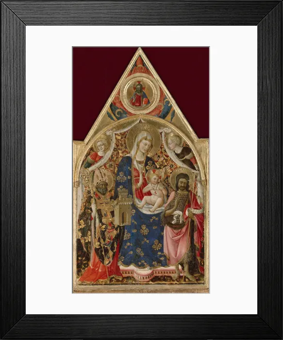 Framed Print : Madonna and Child, with a Bishop, St John the Baptist and Angels, early 15th century Framed Print : Madonna and Child, with a Bishop, St John the Baptist and Angels, early 15th century