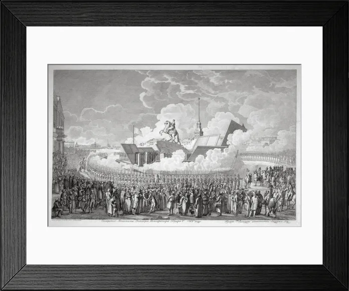 Framed Print : Opening of the equestrian statue of Peter the Great on Senate Square St. Petersburg in 1782, early 1 Framed Print : Opening of the equestrian statue of Peter the Great on Senate Square St. Petersburg in 1782, early 1