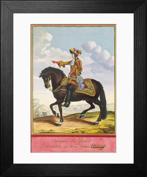 Framed Print : Portrait of Louis XIV on Horseback in the Battle of Cambrai, second half of the 17th century Framed Print : Portrait of Louis XIV on Horseback in the Battle of Cambrai, second half of the 17th century