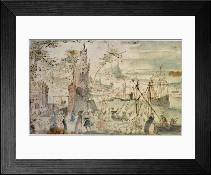 Framed Print : View of the Port, early 17th century. Artist: Louis de Caullery Framed Print : View of the Port, early 17th century. Artist: Louis de Caullery