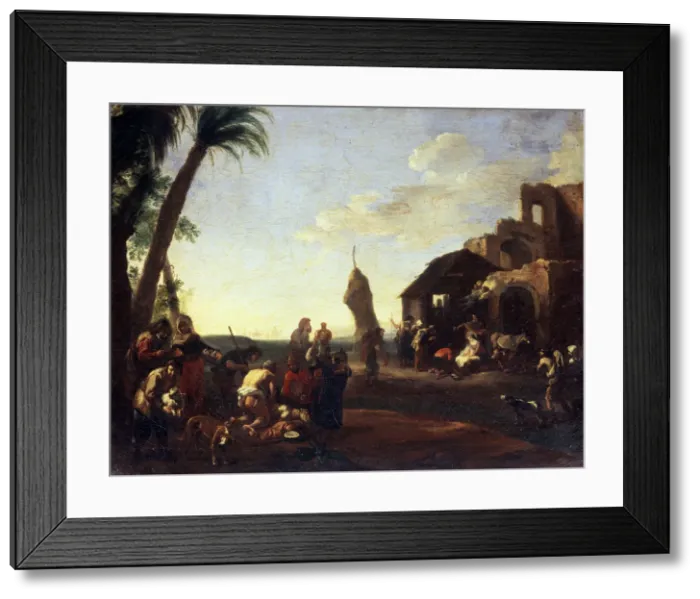 Framed Print : The Adoration of the Christ Child, 1650s. Artist: Jan Miel Framed Print : The Adoration of the Christ Child, 1650s. Artist: Jan Miel