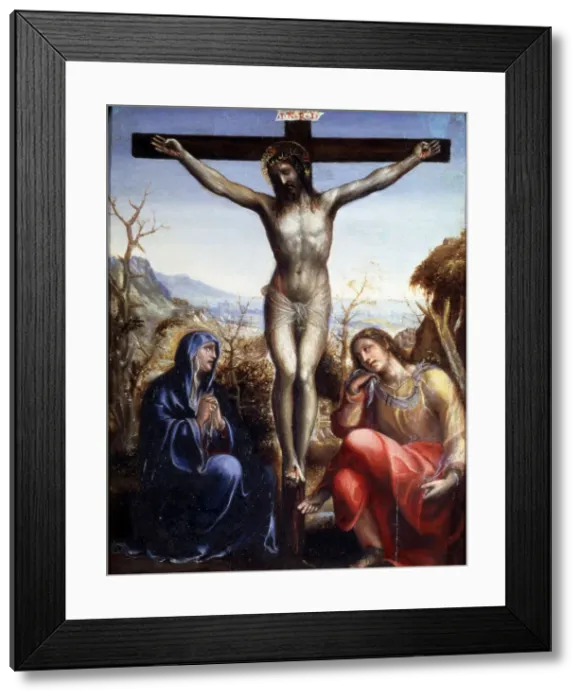 Framed Print : The Crucifixion with the Virgin and John the Baptist, c1540. Artist: Sodoma Framed Print : The Crucifixion with the Virgin and John the Baptist, c1540. Artist: Sodoma