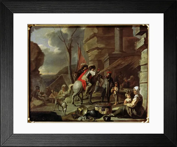 Framed Print : Horsemen at a Tavern, second half of 17th century. Artist: French Master Framed Print : Horsemen at a Tavern, second half of 17th century. Artist: French Master