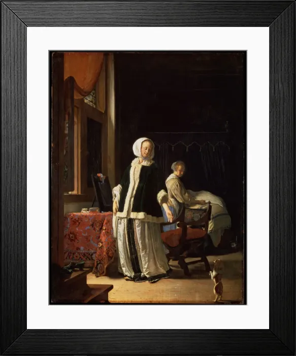 Framed Print : Morning of a Young Lady, c1660. Artist: Frans van Mieris Framed Print : Morning of a Young Lady, c1660. Artist: Frans van Mieris