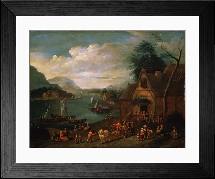 Framed Print : A Tavern at the Seashore, c16th-c18th century(?). Artist: Flemish Master Framed Print : A Tavern at the Seashore, c16th-c18th century(?). Artist: Flemish Master