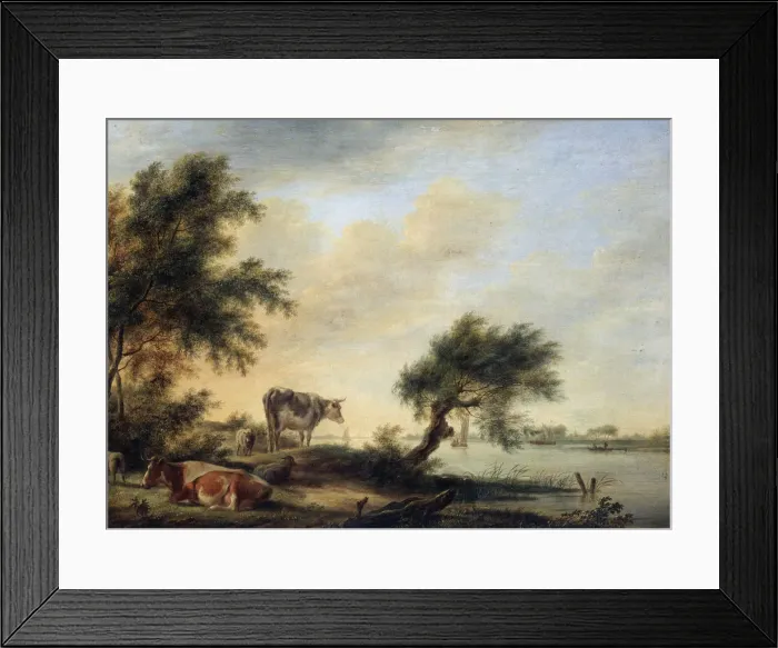Framed Print : Landscape with a Herd, 18th century. Artist: Jan Jansson Framed Print : Landscape with a Herd, 18th century. Artist: Jan Jansson