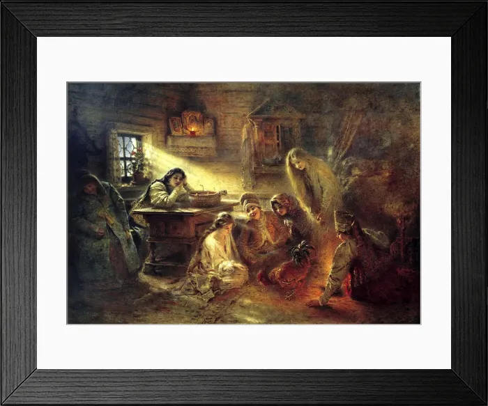 Framed Print : Christmas Eve Fortune Telling, 19th century. Artist: Konstantin Makovsky Framed Print : Christmas Eve Fortune Telling, 19th century. Artist: Konstantin Makovsky
