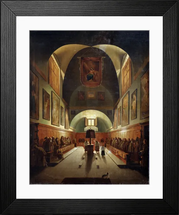 Framed Print : Interior of the Church of Capuchines in Rome, late 18th or 19th century. Artist: Francois-Marius Granet