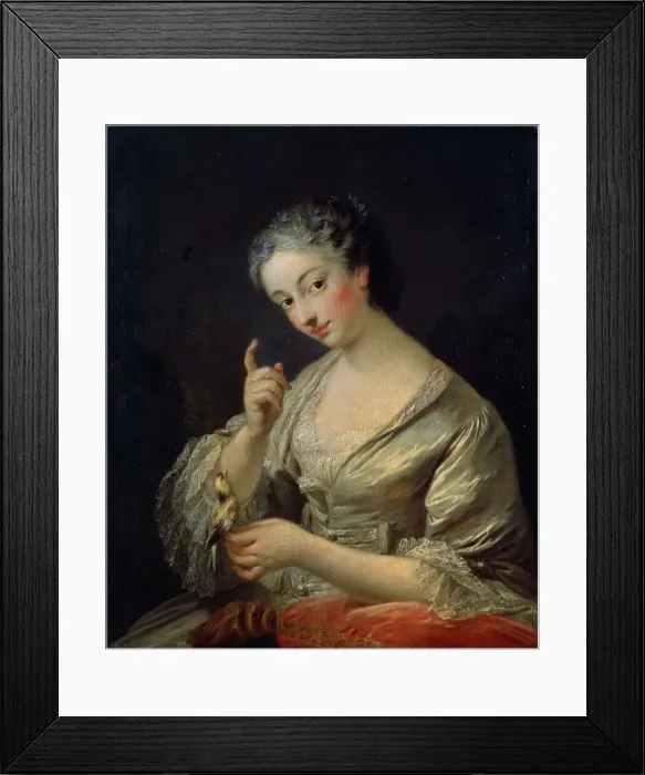 Framed Print : Lady with a Bird, 18th century. Artist: Louis Michel van Loo Framed Print : Lady with a Bird, 18th century. Artist: Louis Michel van Loo