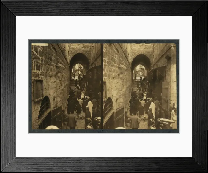 Framed Print : Via Dolorosa, Jerusalem. Pilgrims at station of the Cross (Stereograph), 1913 Framed Print : Via Dolorosa, Jerusalem. Pilgrims at station of the Cross (Stereograph), 1913