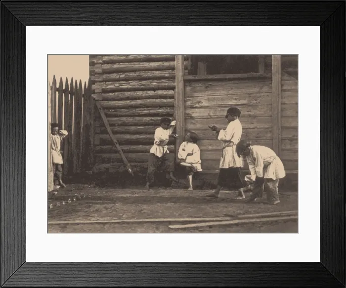 Framed Print : Boys playing Knucklebones, 1860s Framed Print : Boys playing Knucklebones, 1860s
