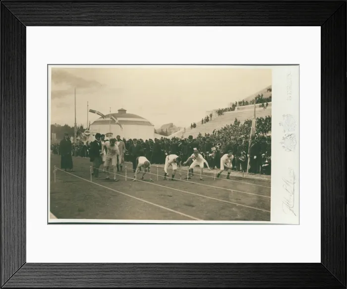 Framed Print : Olympic Games, 1896. Preparation for the 100-meter race, 1896 Framed Print : Olympic Games, 1896. Preparation for the 100-meter race, 1896