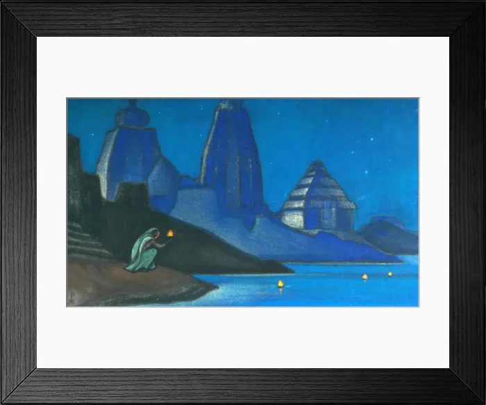 Framed Print : Flame of Happiness (Lights on the Ganges), 1947. Artist: Roerich, Nicholas (1874-1947) Framed Print : Flame of Happiness (Lights on the Ganges), 1947. Artist: Roerich, Nicholas (1874-1947)