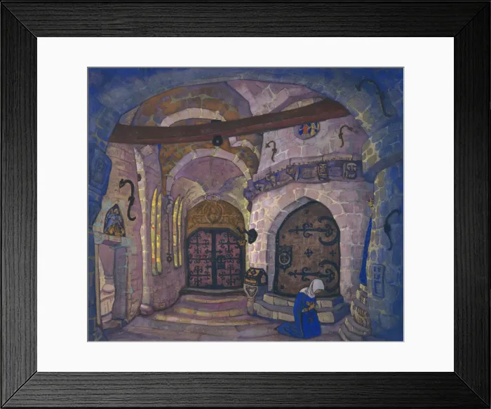 Framed Print : In the Monastery. Stage design for the opera Sister Beatrice by A. Davydov, 1914. Artist: Roerich, Nicholas (1874-1947) Framed Print : In the Monastery. Stage design for the opera Sister Beatrice by A. Davydov, 1914. Artist: Roerich, Nicholas (1874-1947)