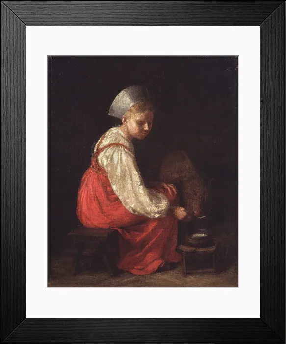 Framed Print : A Peasant Girl with a Calf, 1829. Artist: Venetsianov, Alexei Gavrilovich (1780-1847) Framed Print : A Peasant Girl with a Calf, 1829. Artist: Venetsianov, Alexei Gavrilovich (1780-1847)